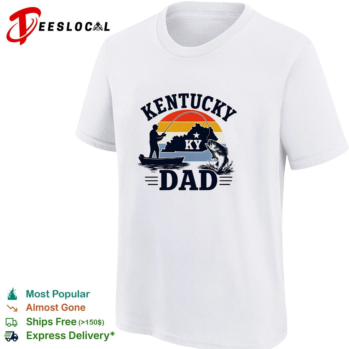 Kentucky Dad fishing retro sunset state silhouette shirt