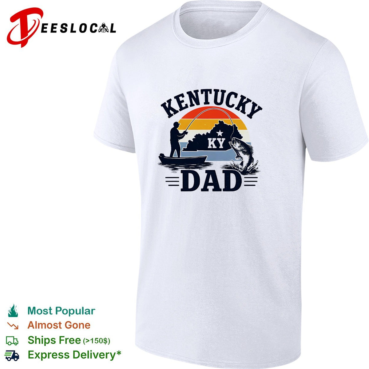 Kentucky Dad fishing retro sunset state silhouette shirt