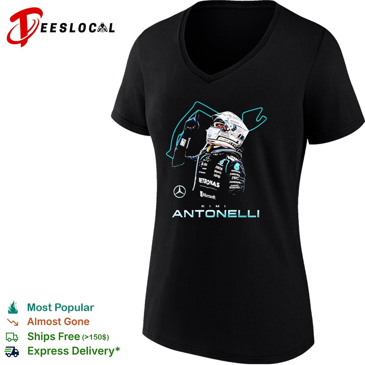 Kimi Antonelli Mercedes AMG Petronas Formula 1 Racing Team portrait fan art shirt