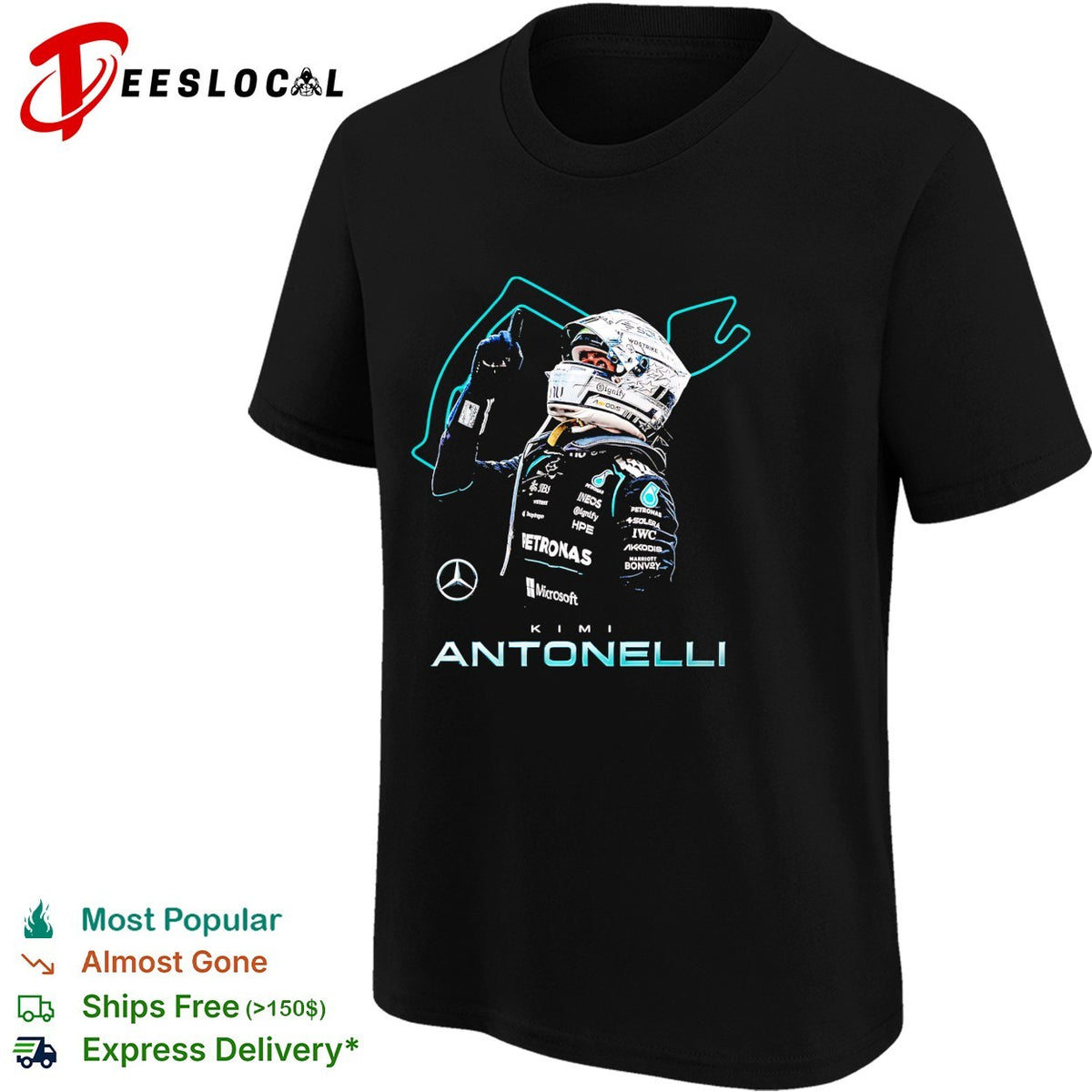Kimi Antonelli Mercedes AMG Petronas Formula 1 Racing Team portrait fan art shirt