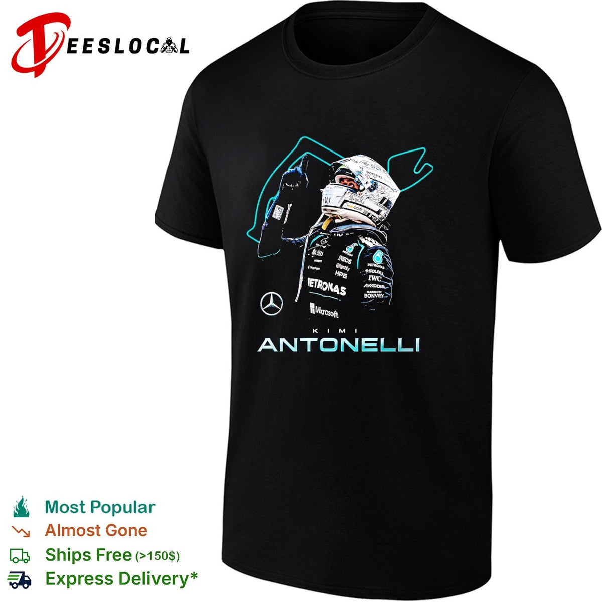 Kimi Antonelli Mercedes AMG Petronas Formula 1 Racing Team portrait fan art shirt