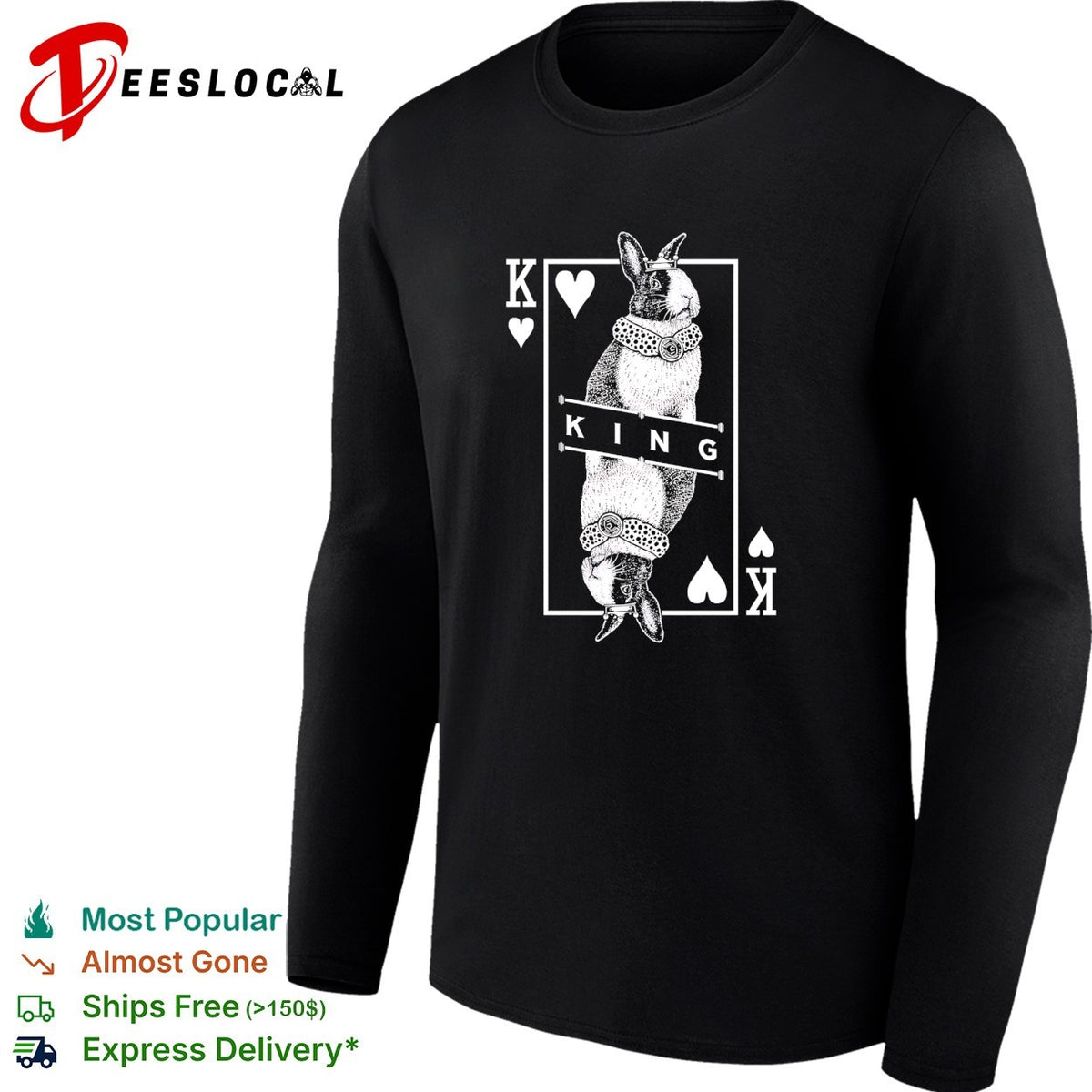 King of Hearts Rabbit Playing Card Deck Illustration White Text Graphic shirt