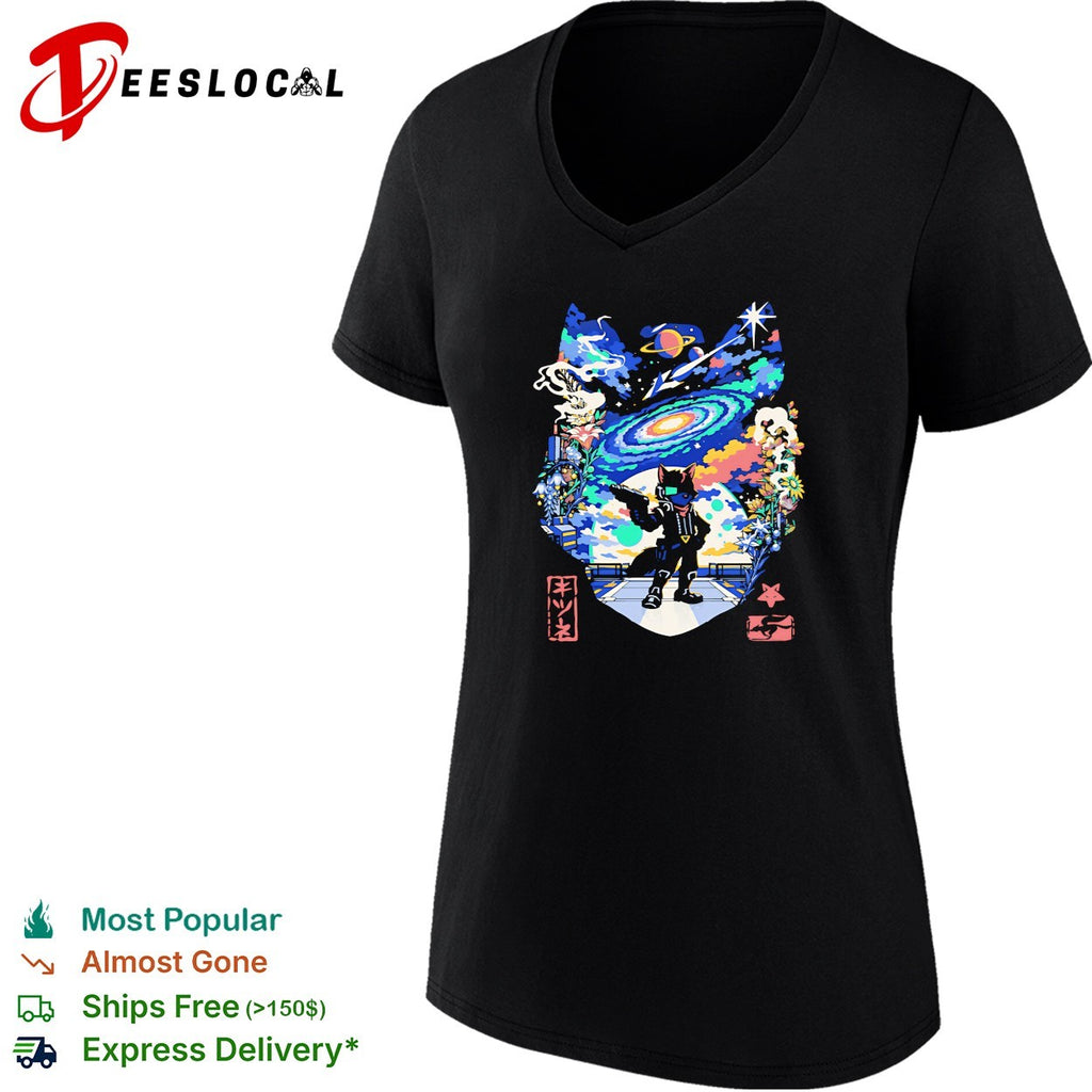 Kitsune fox galaxy cosmic Japanese street art anime shirt