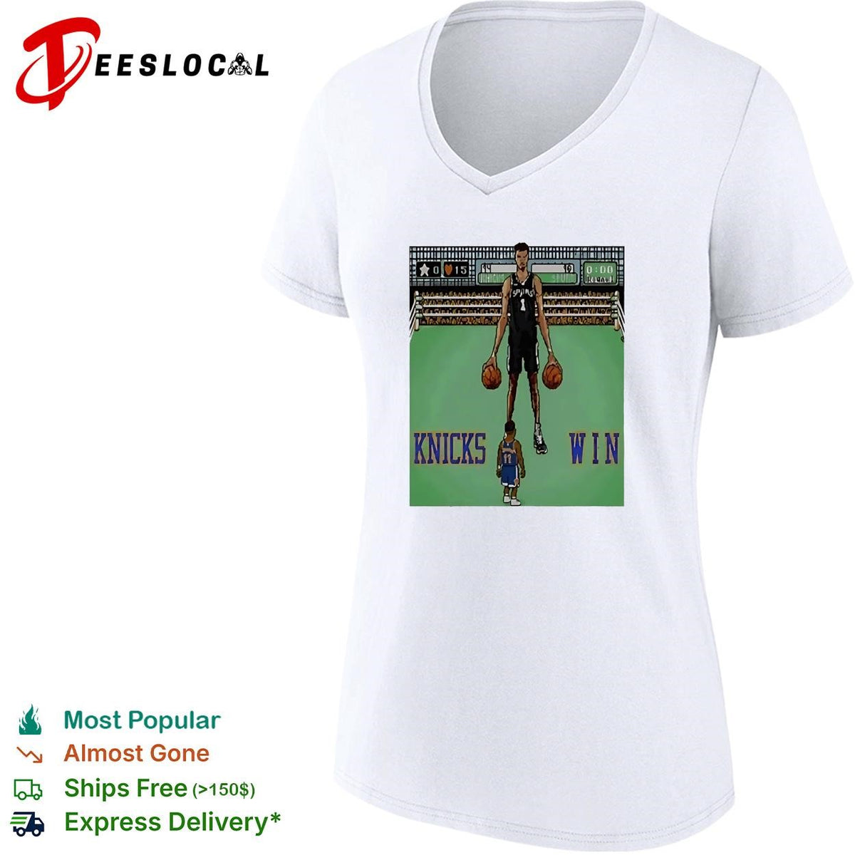 Knicks win retro arcade basketball game graphic shirt