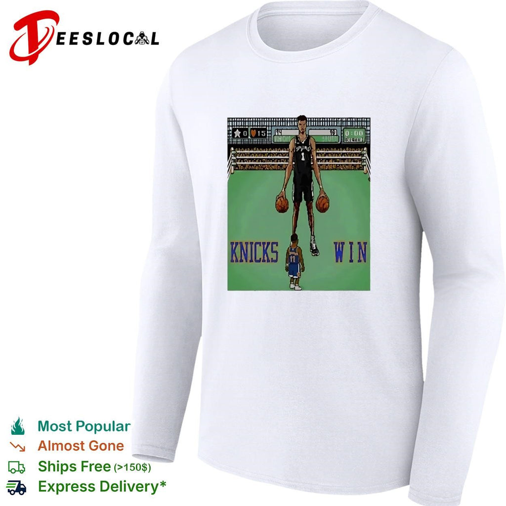 Knicks win retro arcade basketball game graphic shirt