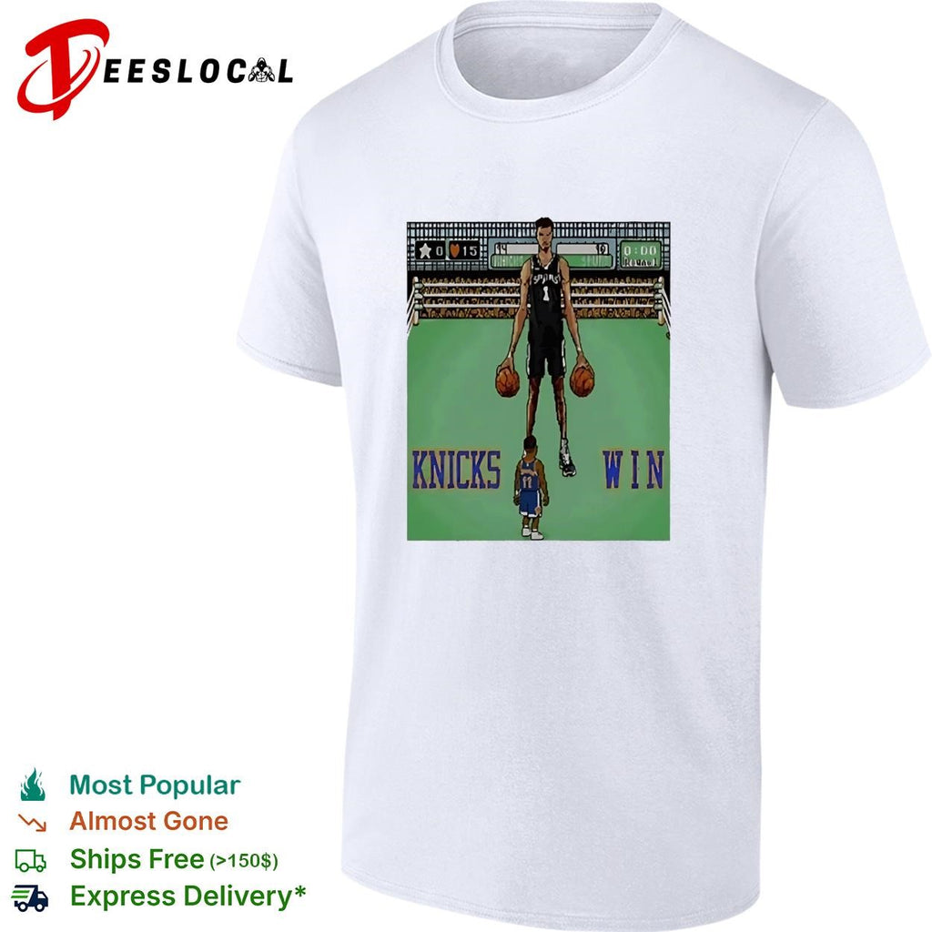 Knicks win retro arcade basketball game graphic shirt