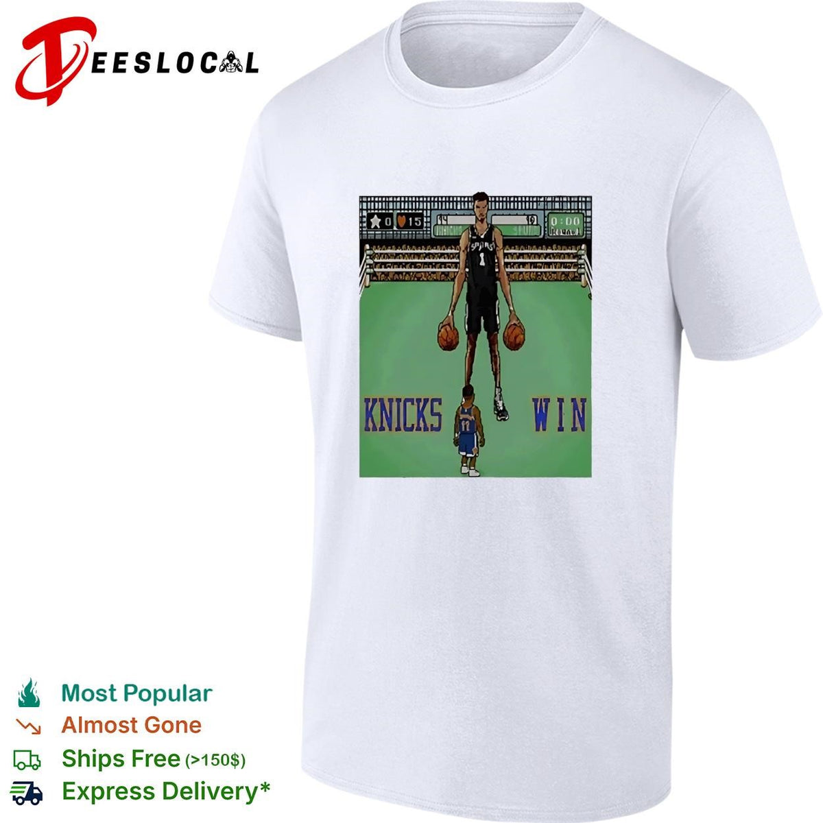 Knicks win retro arcade basketball game graphic shirt