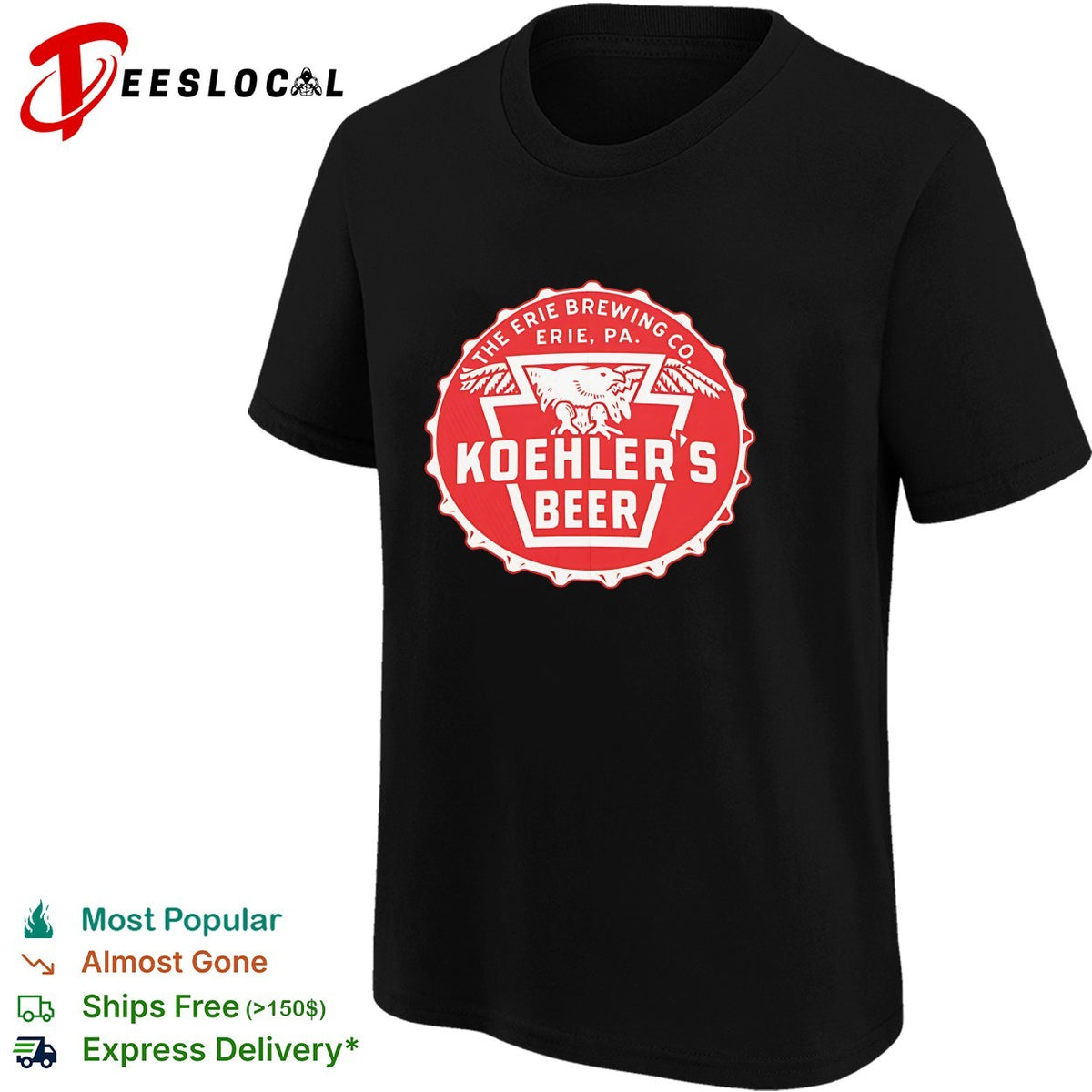Koehlers Beer Erie Brewing Co Erie PA eagle bottle cap vintage shirt