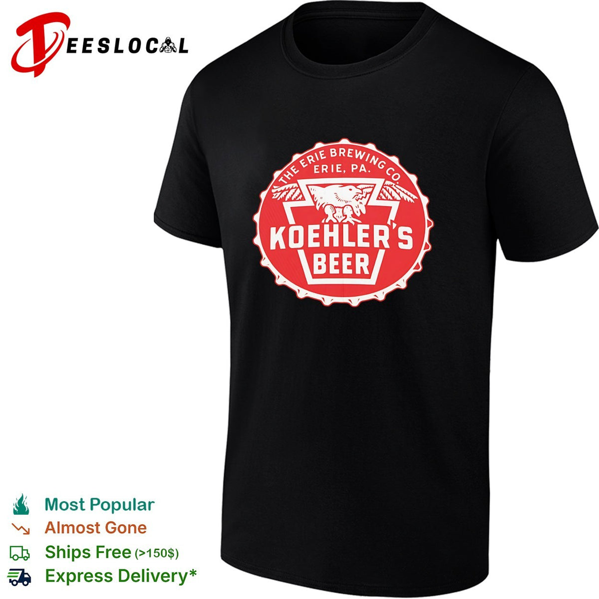 Koehlers Beer Erie Brewing Co Erie PA eagle bottle cap vintage shirt