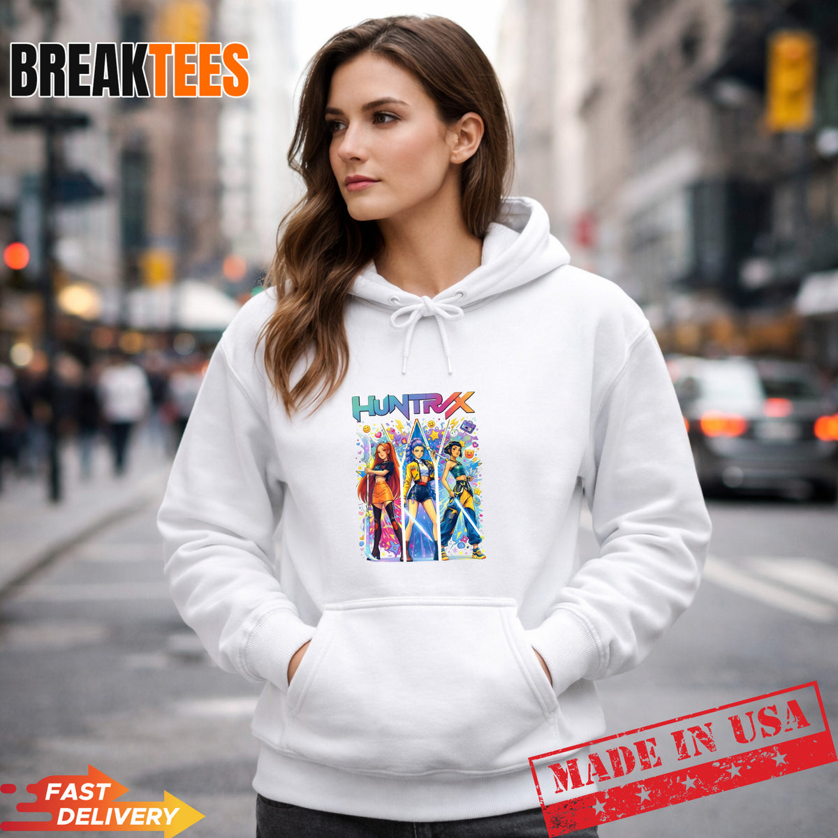 Kpop Demon Hunters HUNTRX Shirt – Cyberpunk Neon Anime Graphic Tee – Trendy Harajuku K-Pop Apparel