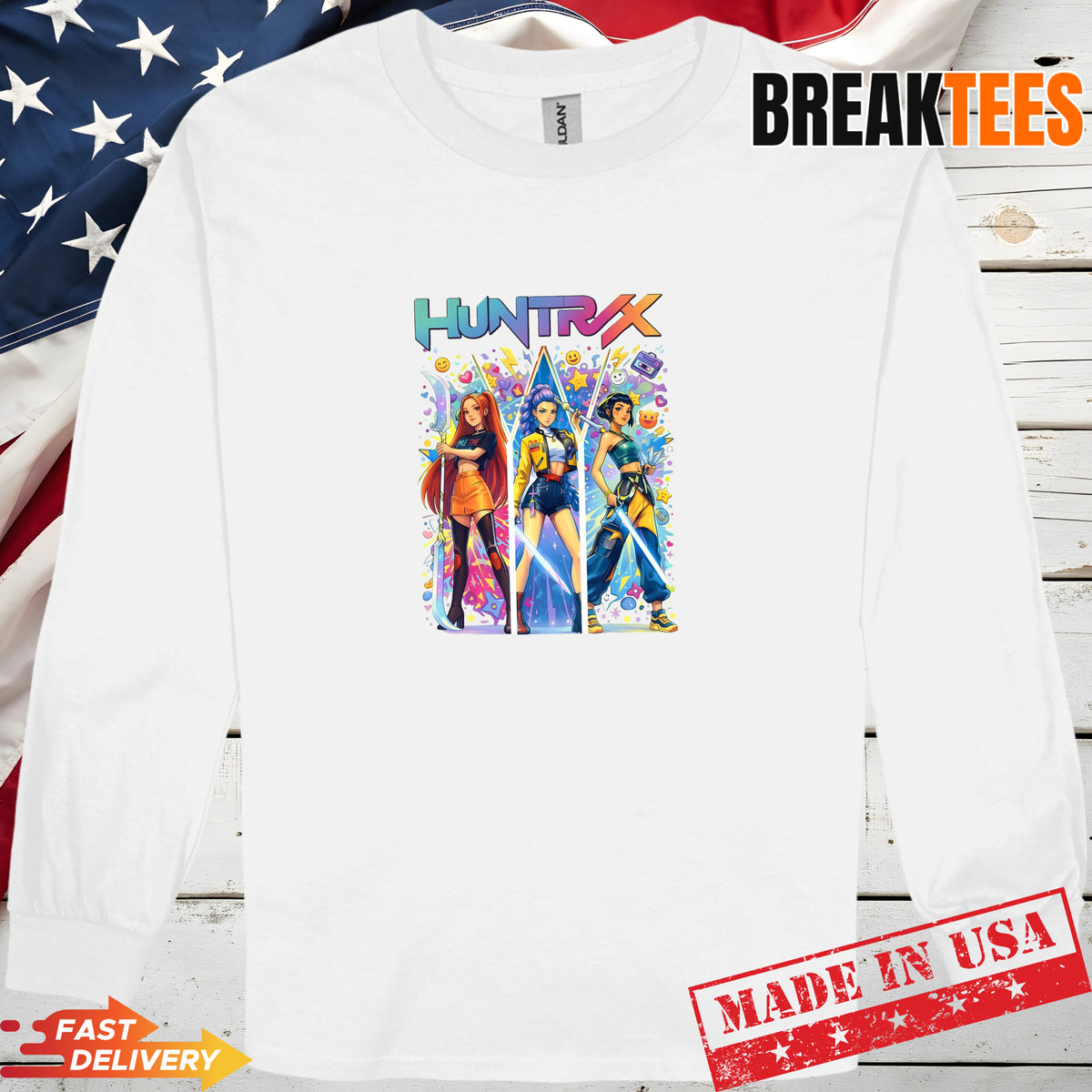 Kpop Demon Hunters HUNTRX Shirt – Cyberpunk Neon Anime Graphic Tee – Trendy Harajuku K-Pop Apparel