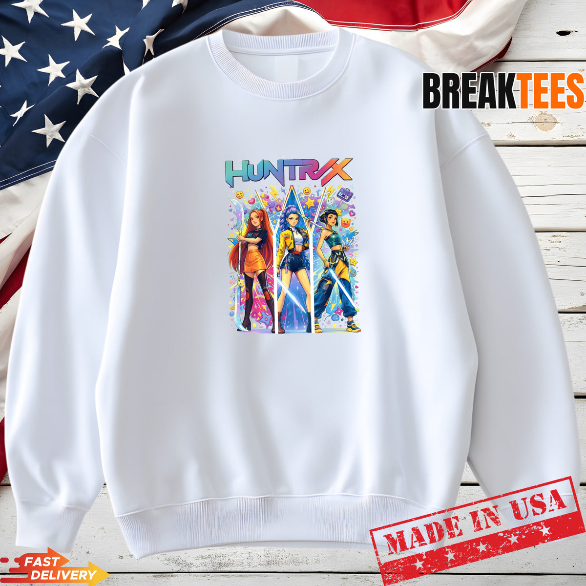 Kpop Demon Hunters HUNTRX Shirt – Cyberpunk Neon Anime Graphic Tee – Trendy Harajuku K-Pop Apparel