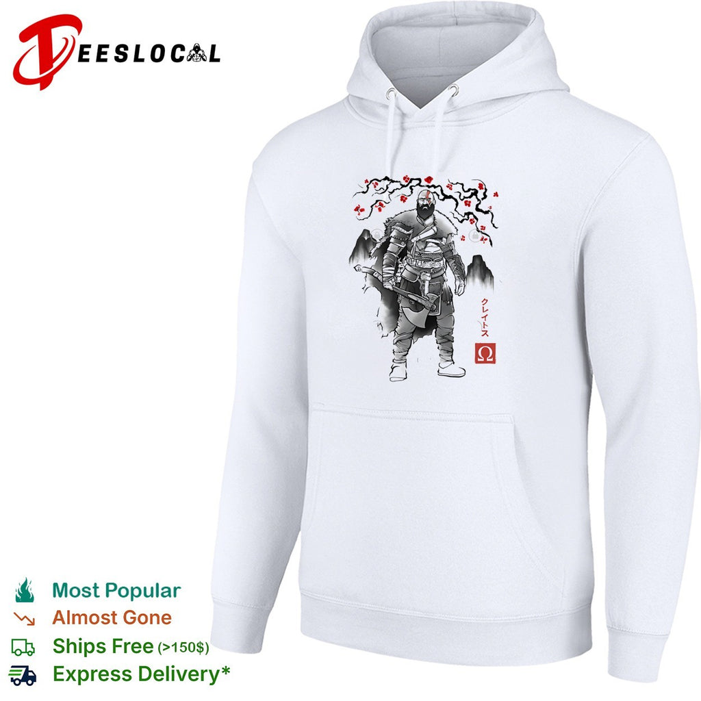 Kratos God of War Japanese sumi-e ink cherry blossom art shirt