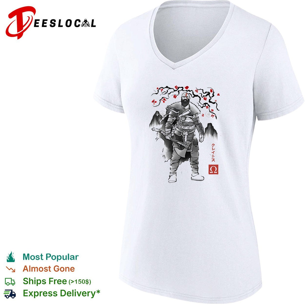 Kratos God of War Japanese sumi-e ink cherry blossom art shirt