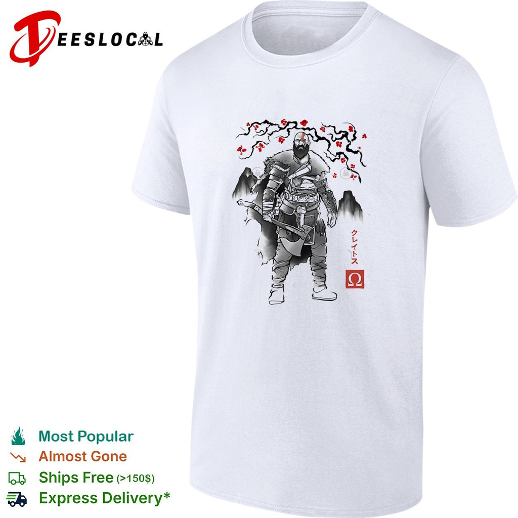 Kratos God of War Japanese sumi-e ink cherry blossom art shirt