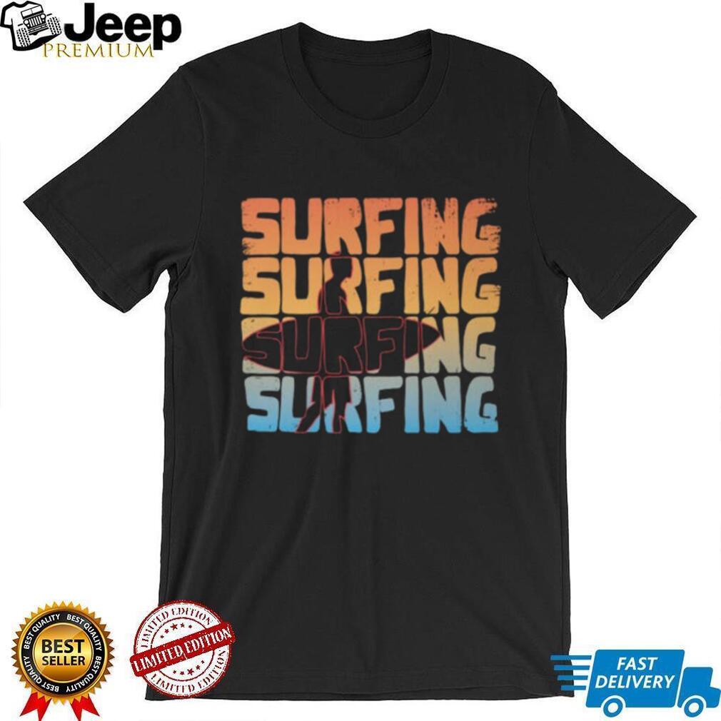 Retro Stacked “Surfing” Text Silhouette Vintage Summer Surf T shirt