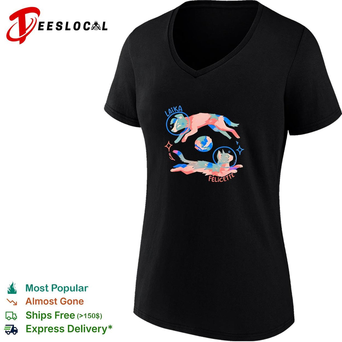 Laika and Felicette space animals astronaut helmets colorful art shirt