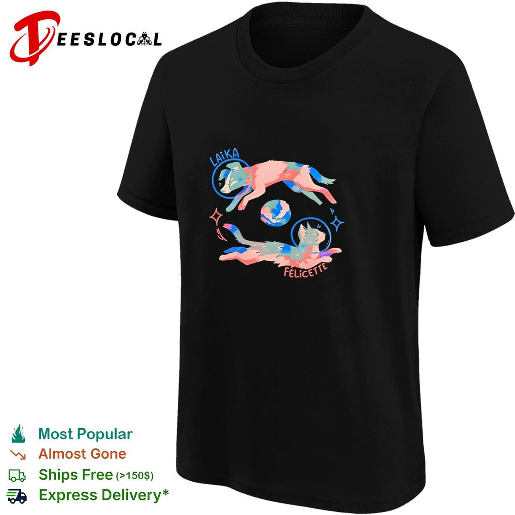 Laika and Felicette space animals astronaut helmets colorful art shirt