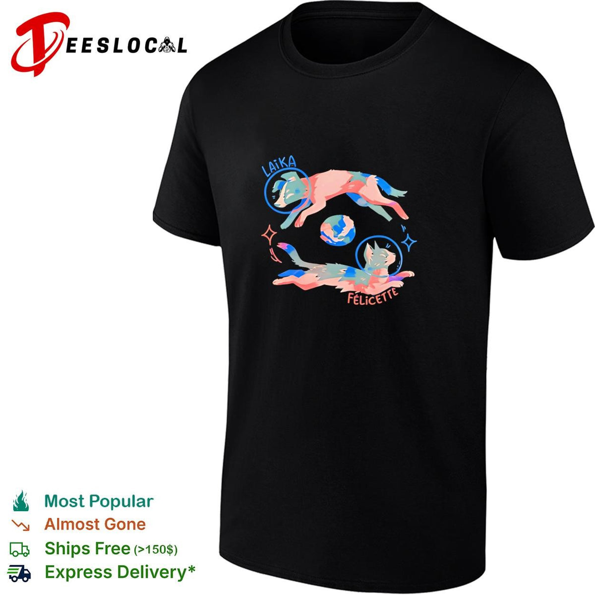 Laika and Felicette space animals astronaut helmets colorful art shirt