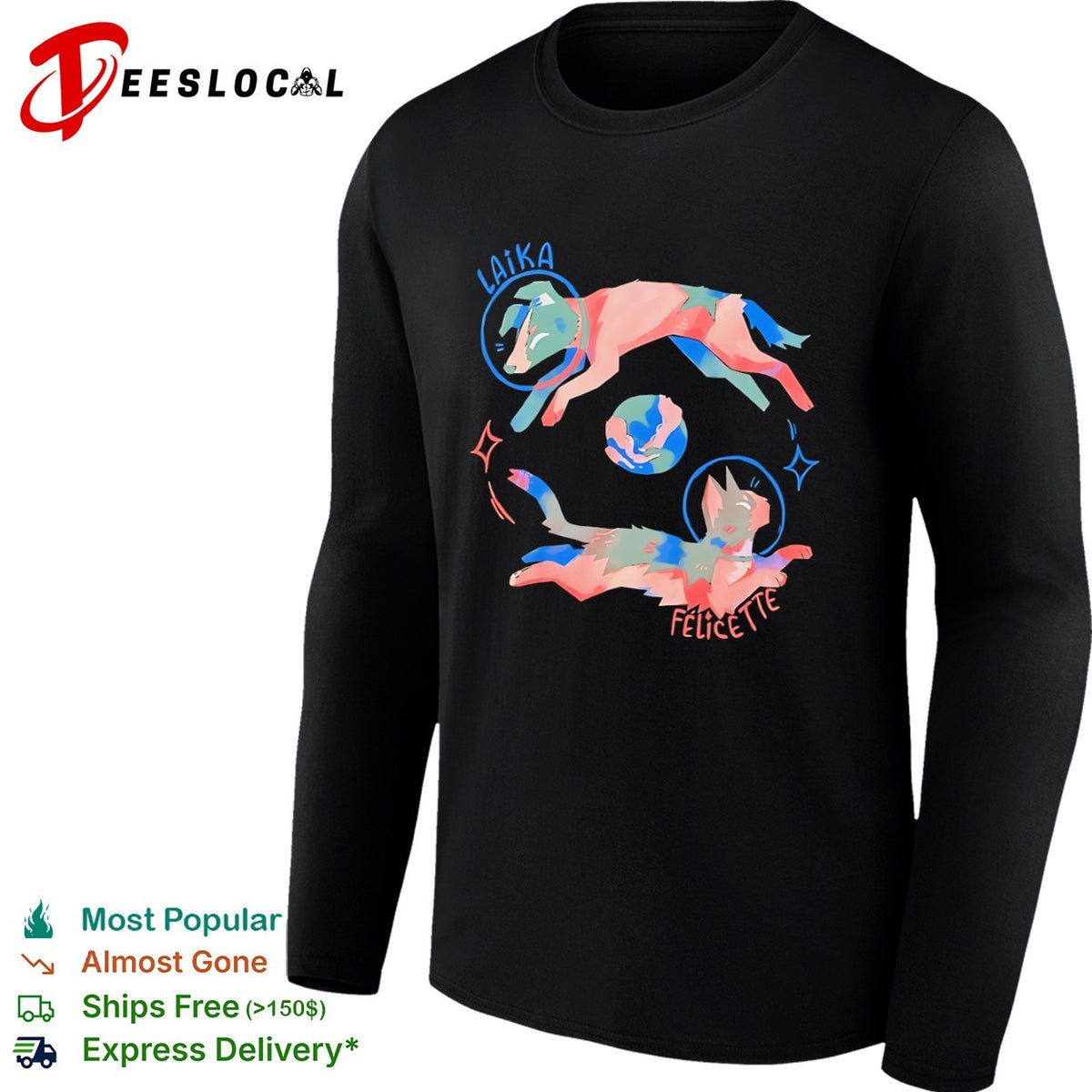 Laika and Felicette space animals planet earth universe cosmic star travel shirt