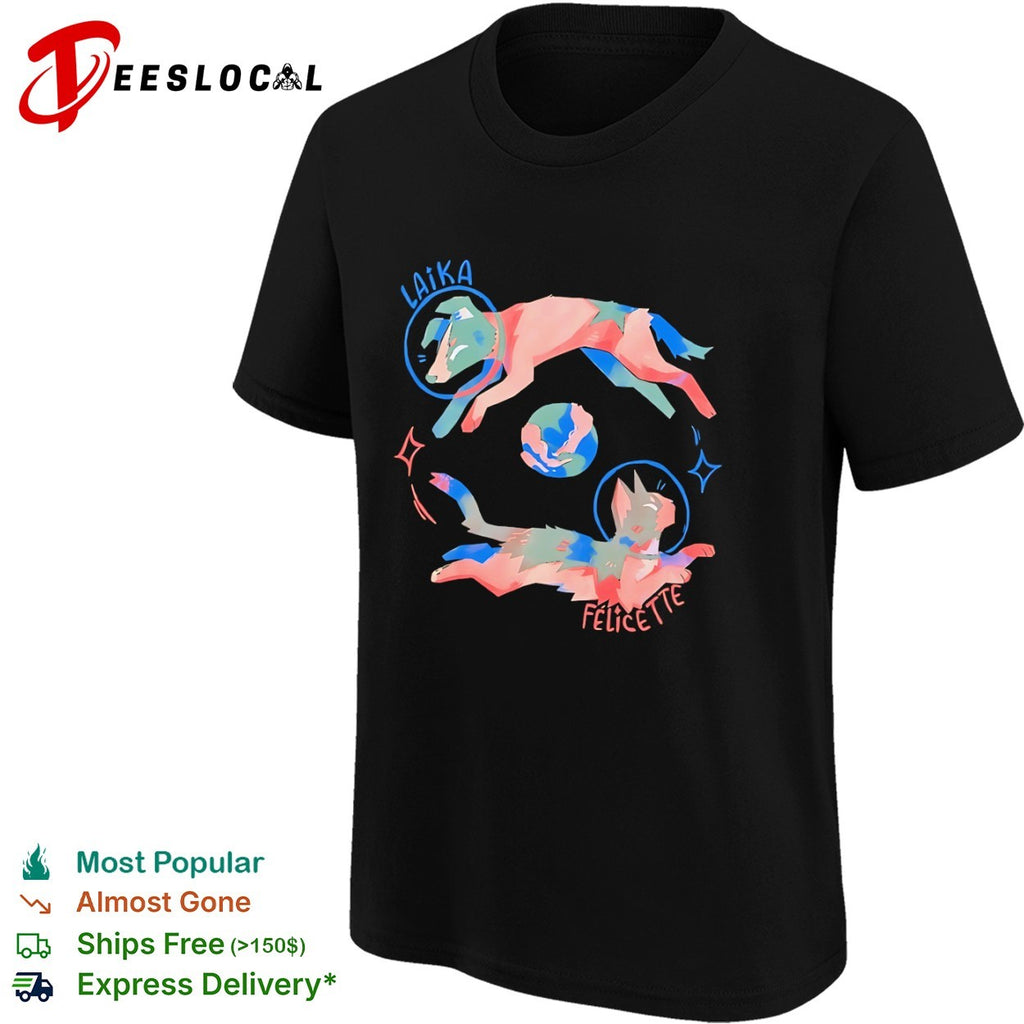 Laika and Felicette space animals planet earth universe cosmic star travel shirt