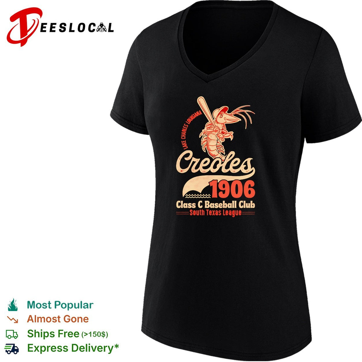 Lake Charles Louisiana Creoles 1906 Class C Baseball crawfish mascot vintage art shirt