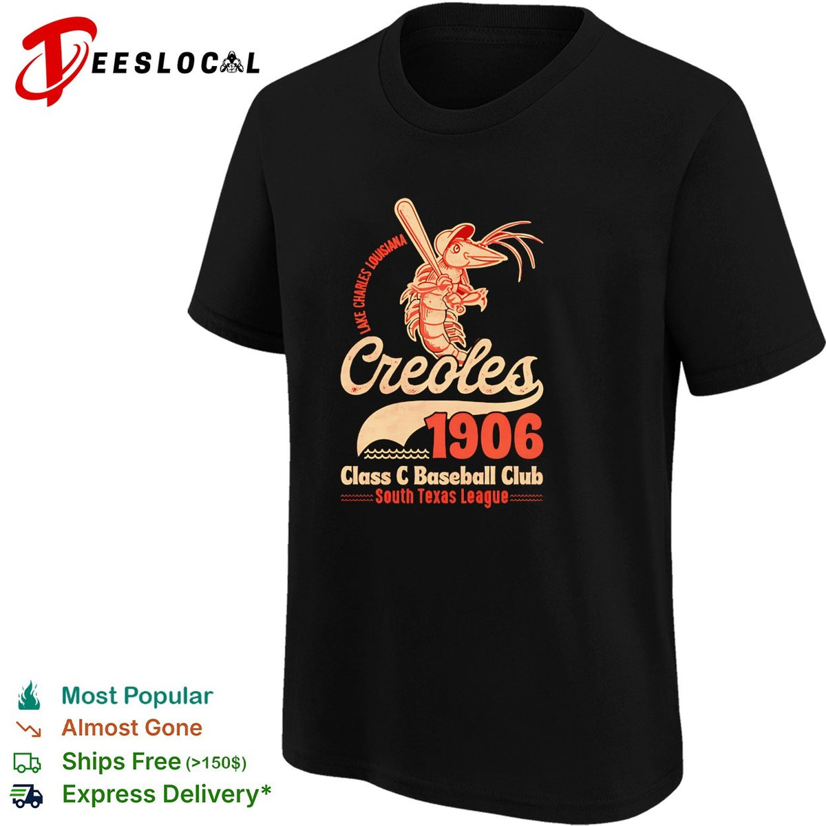Lake Charles Louisiana Creoles 1906 Class C Baseball crawfish mascot vintage art shirt