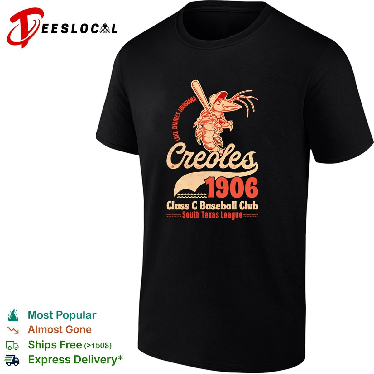 Lake Charles Louisiana Creoles 1906 Class C Baseball crawfish mascot vintage art shirt
