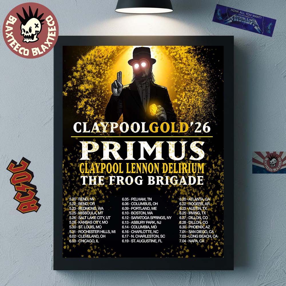 Les Claypool Claypool Gold 2026 Summer Tour With Primus Claypool Lennon Delirium And The Frog Brigade North America City Dates Poster Canvas