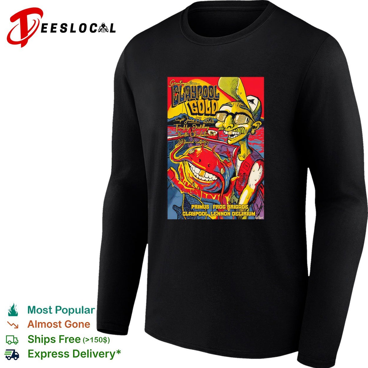 Les Claypool Primus Frog Brigade Lennon Delirium Greetings from Claypool Gold shirt