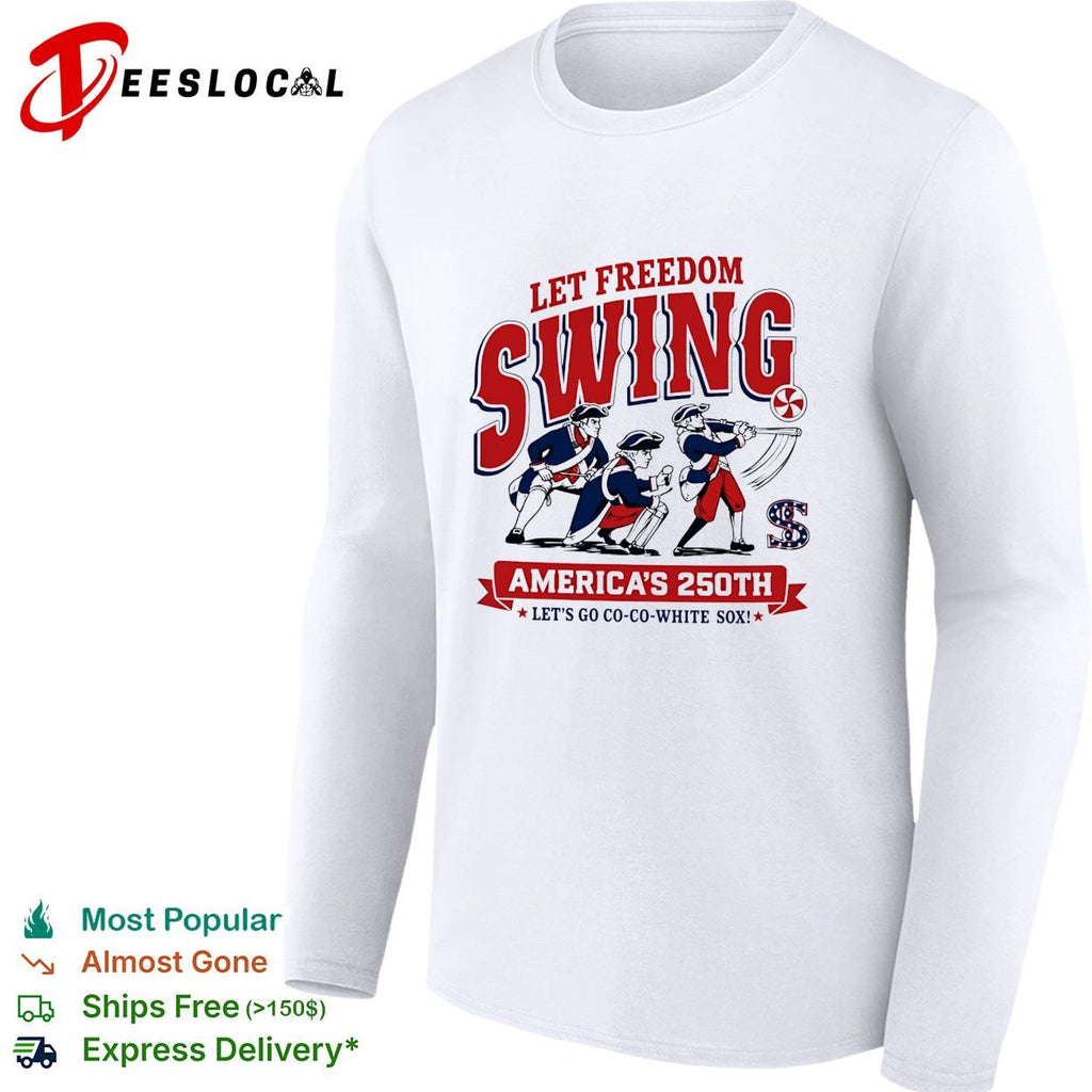 Let freedom swing colonial baseball players America’s 250th flag poster shirt