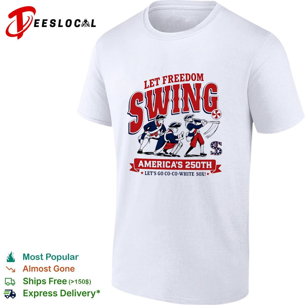 Let freedom swing colonial baseball players America’s 250th flag poster shirt