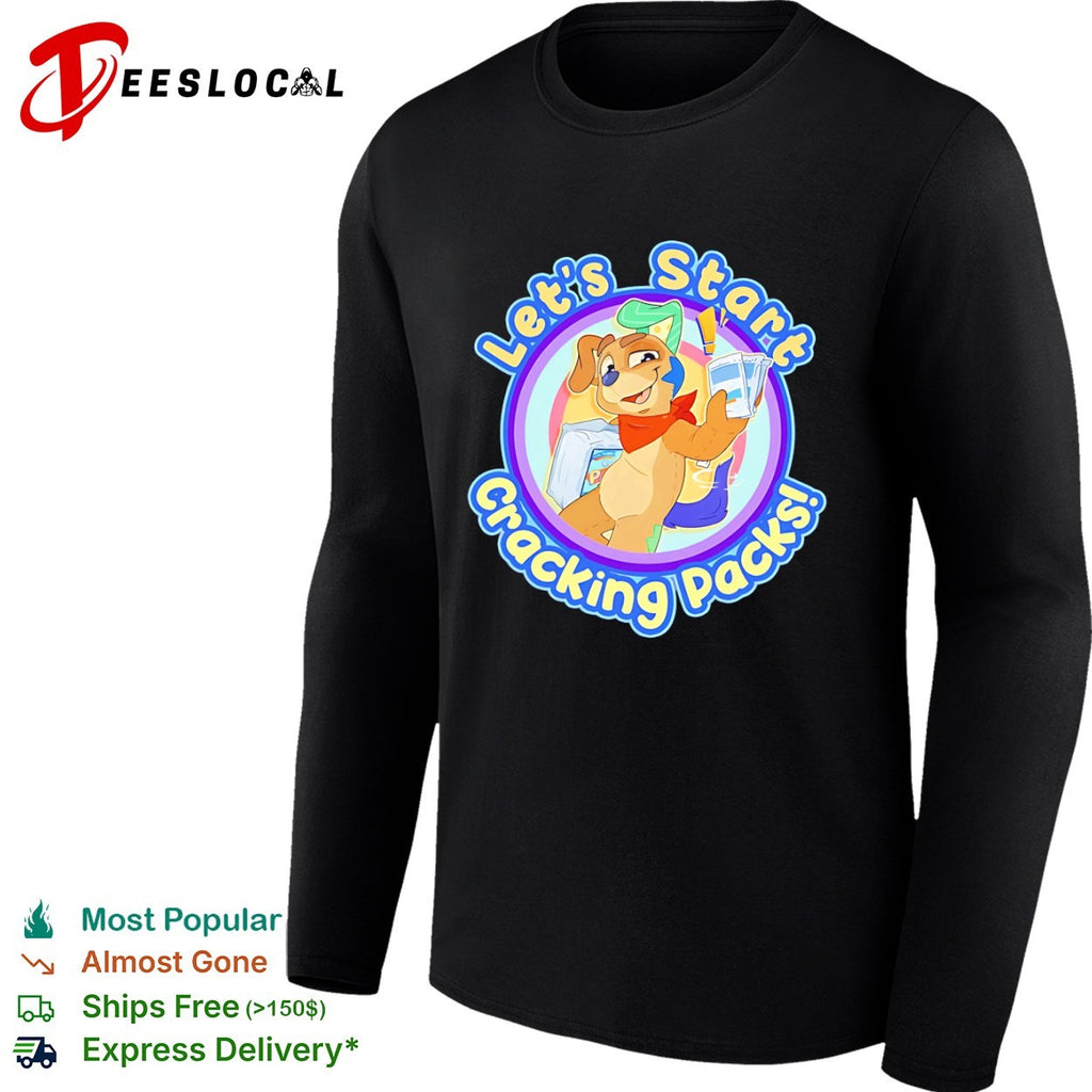 Let is Start Cracking Packs Cartoon Dog Mascot Trading Card Hobby Collectible shirt