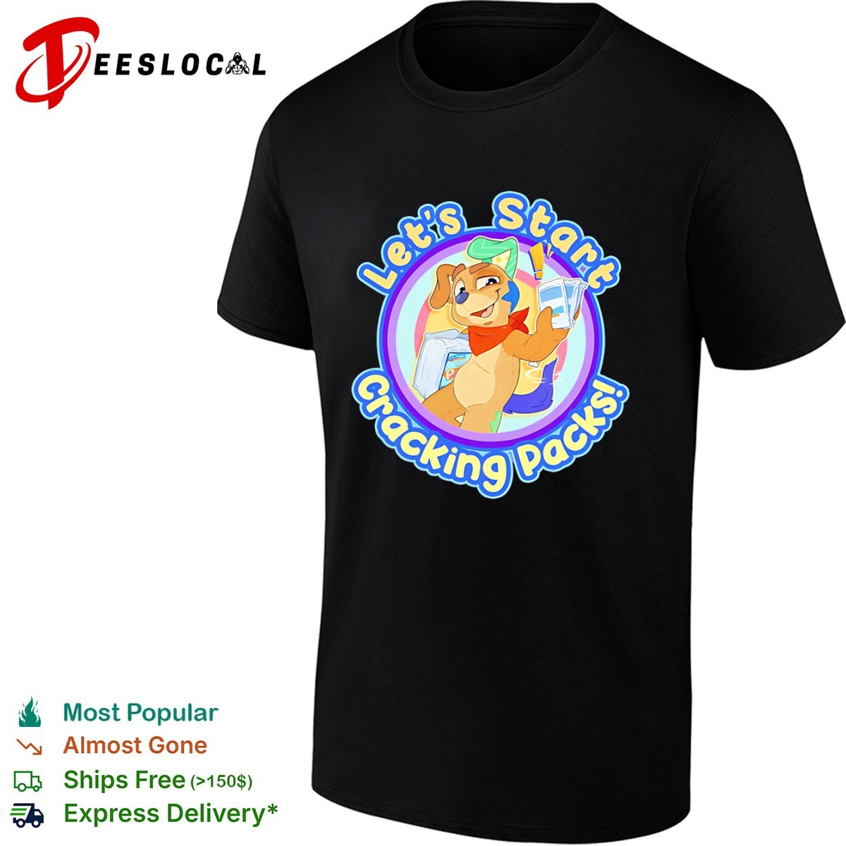 Let is Start Cracking Packs Cartoon Dog Mascot Trading Card Hobby Collectible shirt