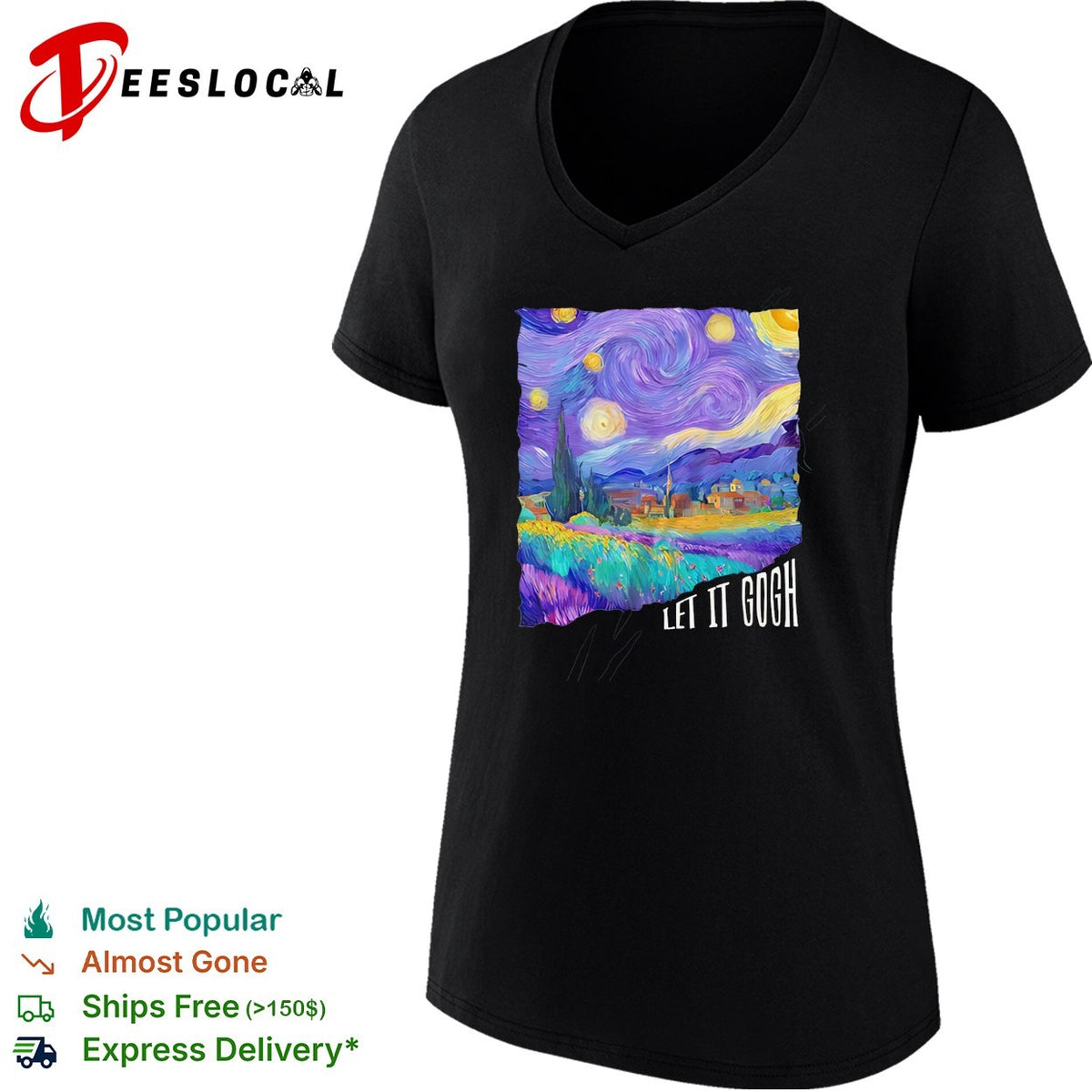 Let it Gogh Van Gogh Starry Night art pun humor shirt