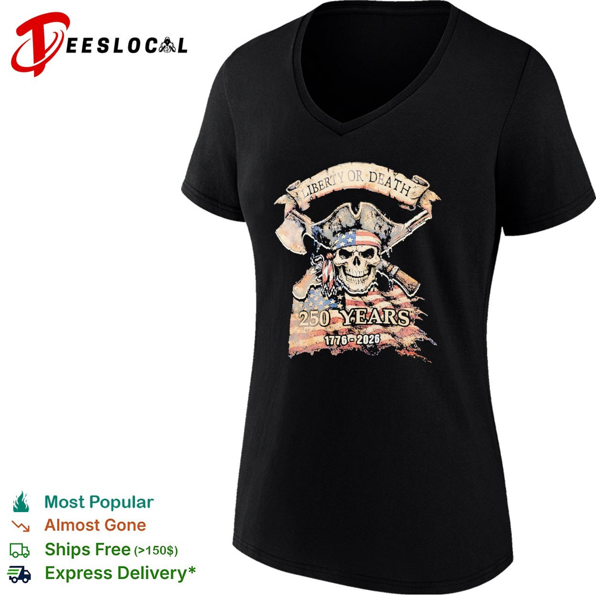 Liberty or Death 250 Years 1776 2026 American Skull Flag Patriot Independence shirt