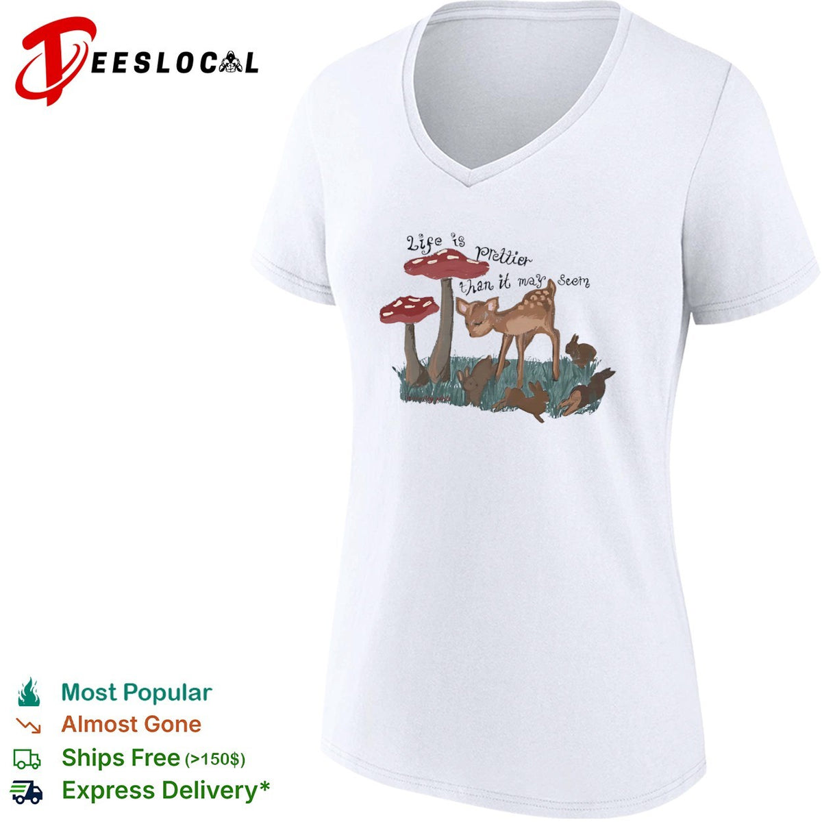 Life is prettier than it may seem fawn and rabbits nature meadow forest scene shirt