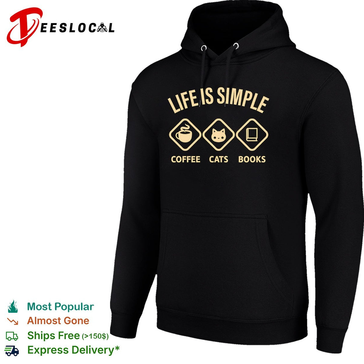 Life is simple Coffee Cats and Books shirt