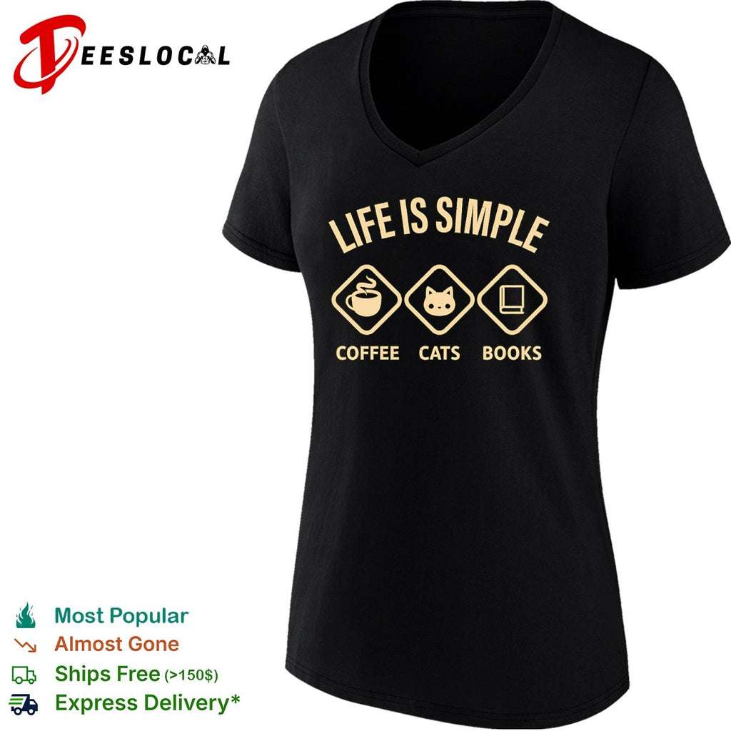 Life is simple Coffee Cats and Books shirt