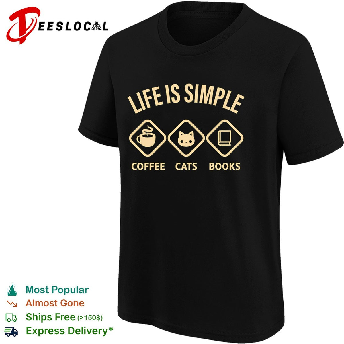 Life is simple Coffee Cats and Books shirt
