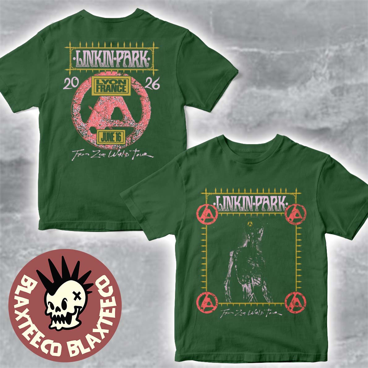 Linkin Park Lyon France 2026 Exclusive City Event Tee At Groupama Stadium On June 16 2026 Green T-Shirt