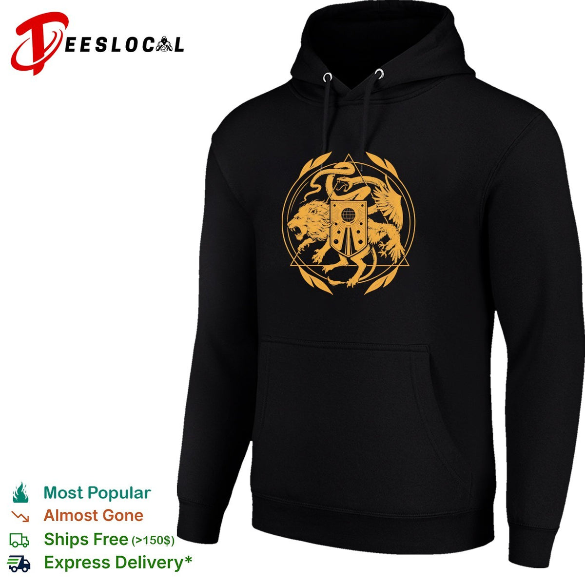 Lion dragon snake crest heraldic gold emblem gothic shirt