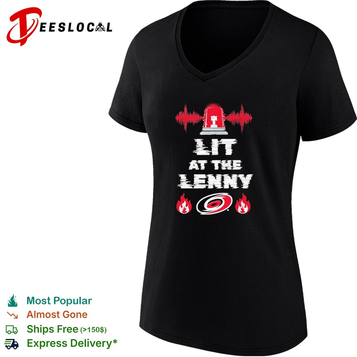 Lit at the Lenny Carolina Hurricanes NHL Hockey Emergency Siren Logo Fire shirt