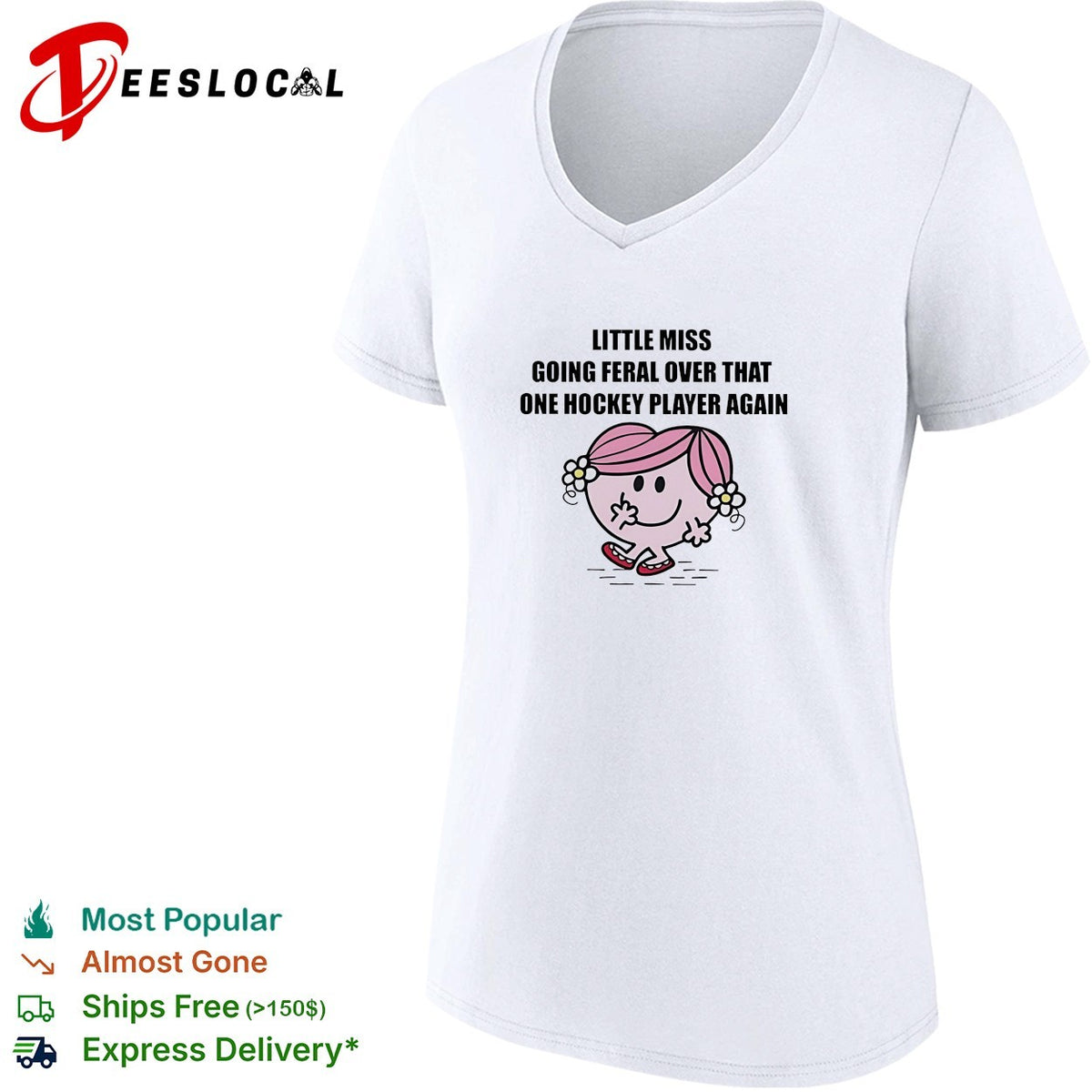 Little Miss going feral over that one hockey player again cartoon humor shirt