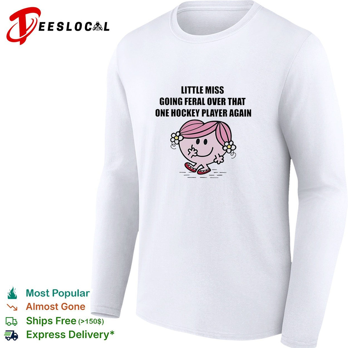 Little Miss going feral over that one hockey player again cartoon humor shirt