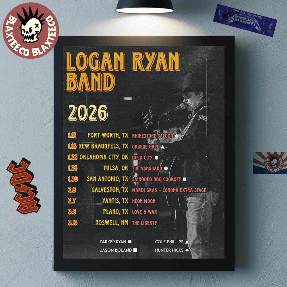 Logan Ryan Band 2026 Tour Texas Oklahoma And New Mexico City Dates Home Decor Poster Canvas