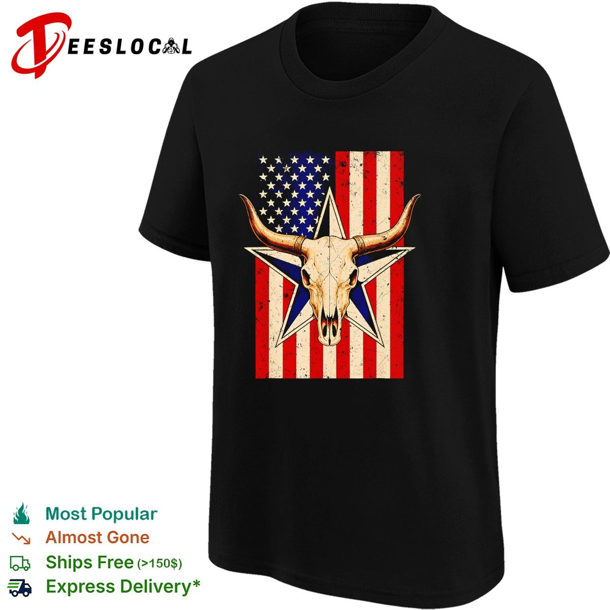 Longhorn skull American flag star vintage shirt