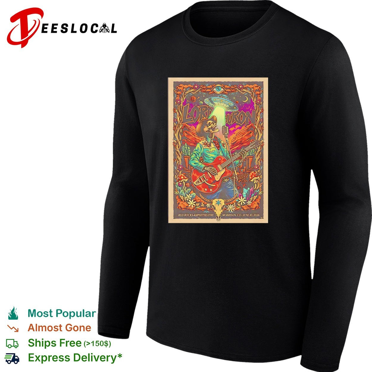 Lord Huron skeleton guitarist Red Rocks Morrison CO June 30 2026 concert poster shirt
