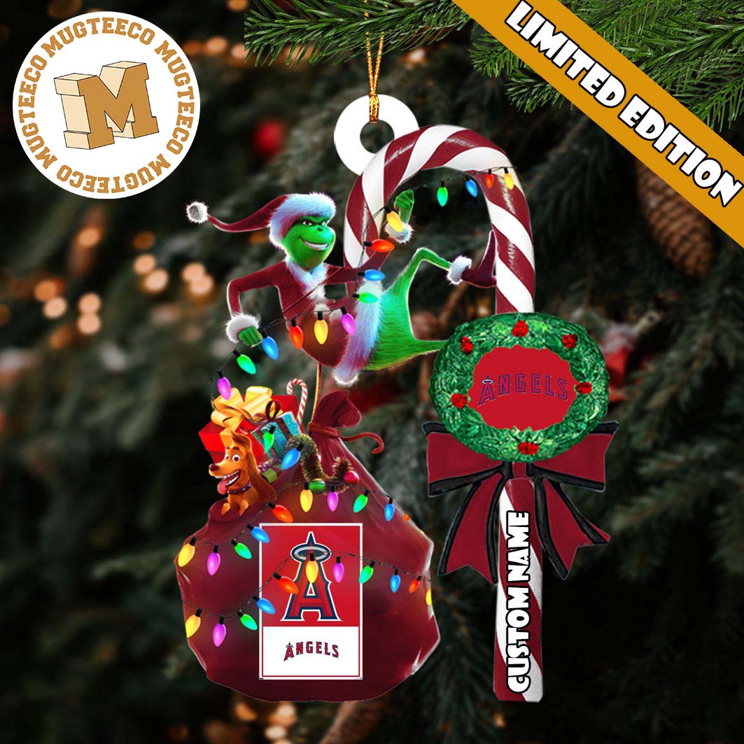 Los Angeles Angels MLB Grinch Candy Cane Personalized Xmas Gifts Christmas Tree Decorations Ornament