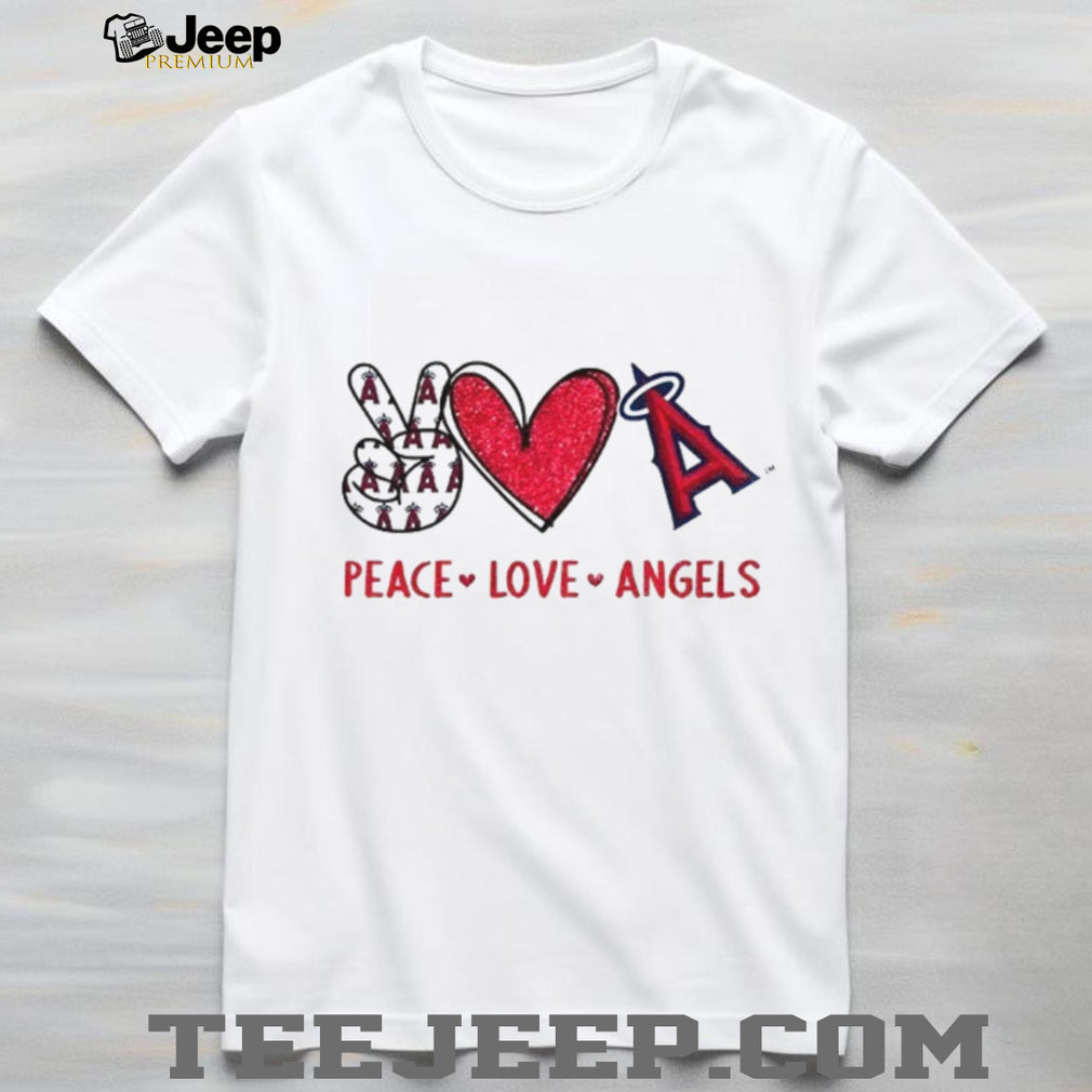 Los Angeles Angels Peace Love Angels Baseball Glitter Style T Shirt